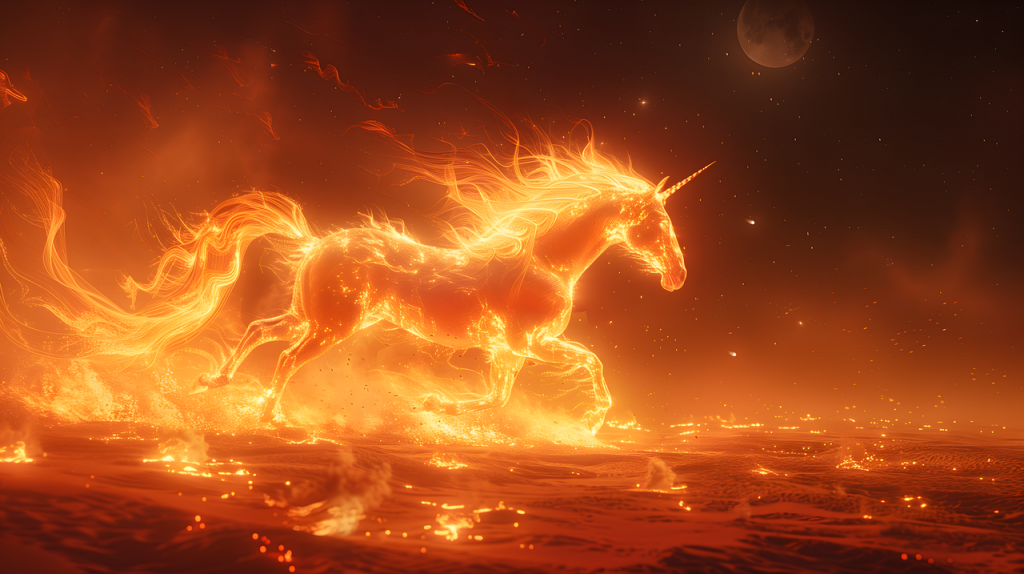 unicorn, horse, fantasy, magic, animal, horn, fire, nature, scenic, scene, generated by ai-8726573.jpg
