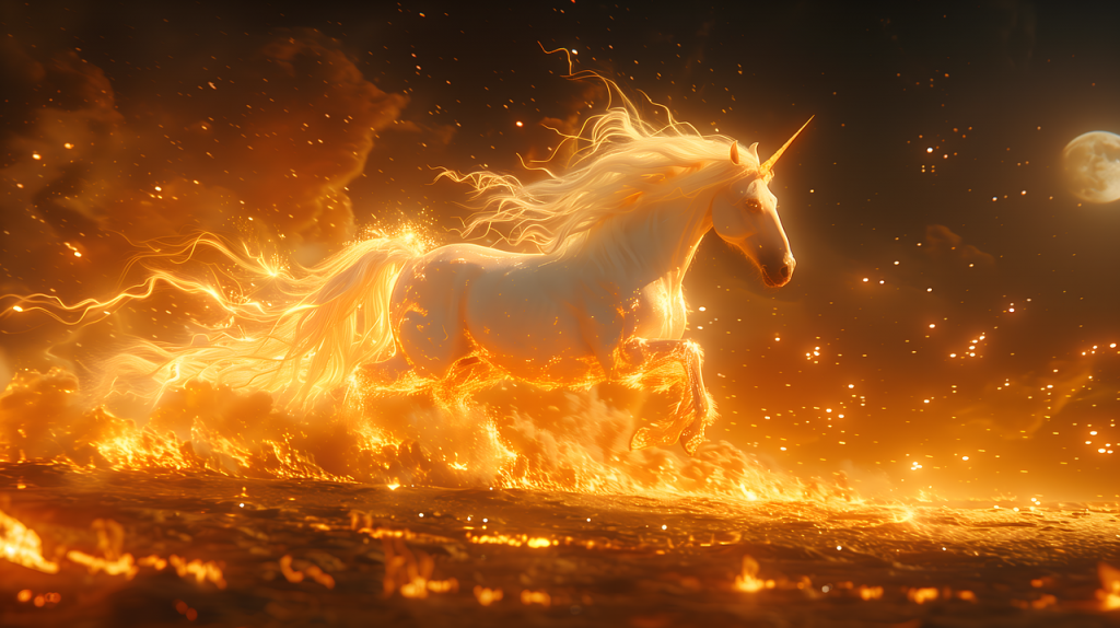 unicorn, horse, fantasy, magic, animal, horn, nature, fire, scenic, scene, generated by ai-8726584.jpg